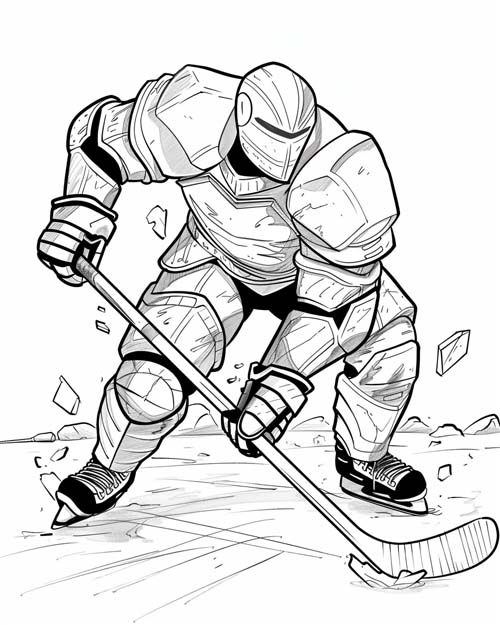 coloring page of a warrior playing hockey