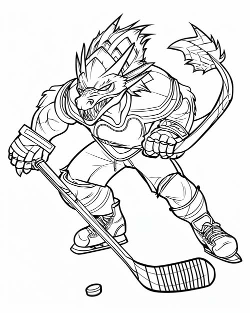 coloring page of a predator hockey player