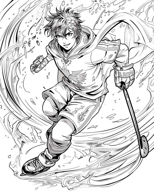 coloring page of a sorceror playing hockey