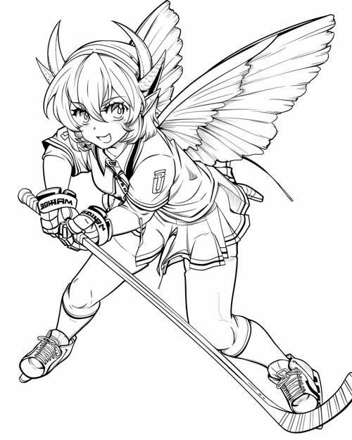 coloring page of a sprite hockey player