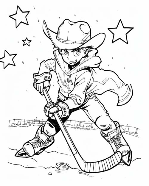 hockey coloring page of a cowboy playing hockey