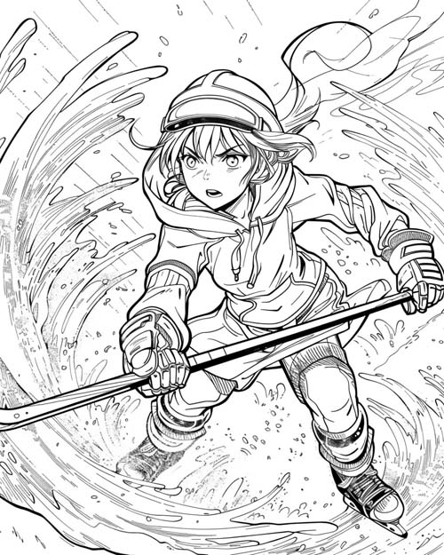 coloring page of a hockey player in a tempest