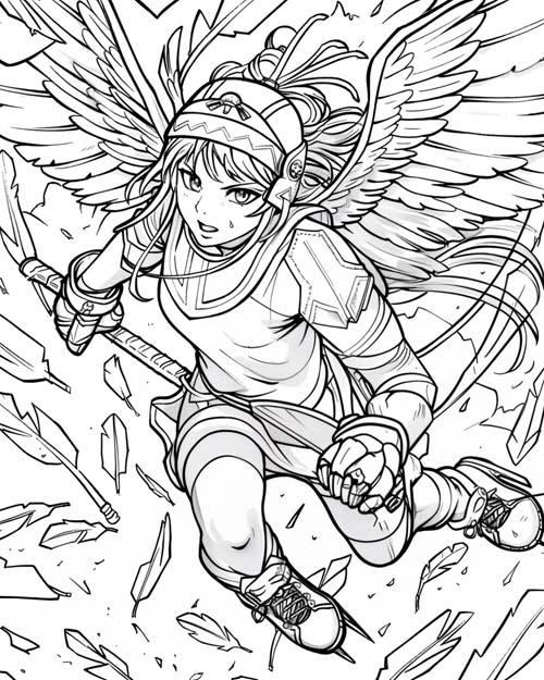 coloring page of a valkyrie playing hockey