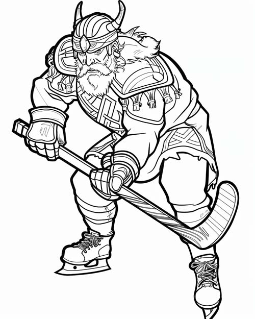 coloring page of a viking playing hockey