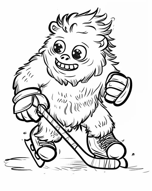 coloring page of a yeti hockey player