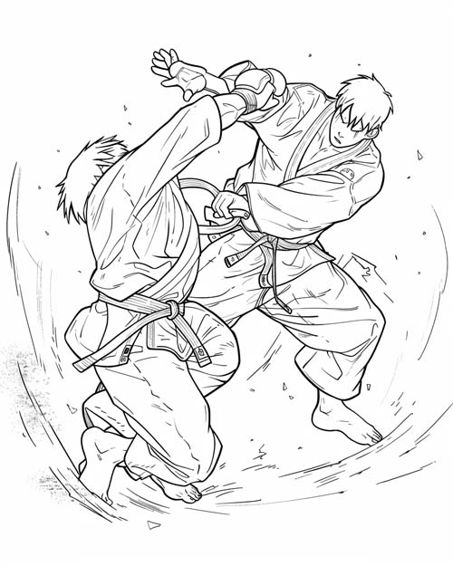 coloring page of a bjj fighter