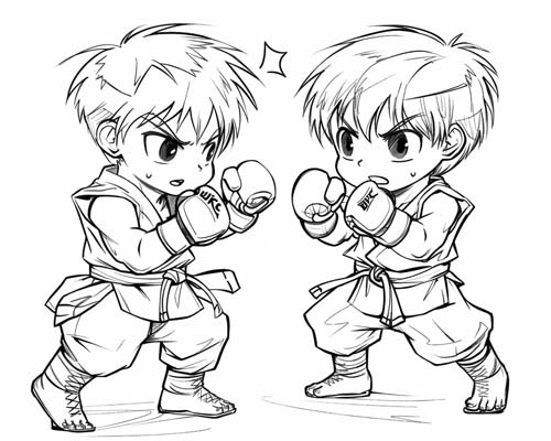 coloring page of male fighters