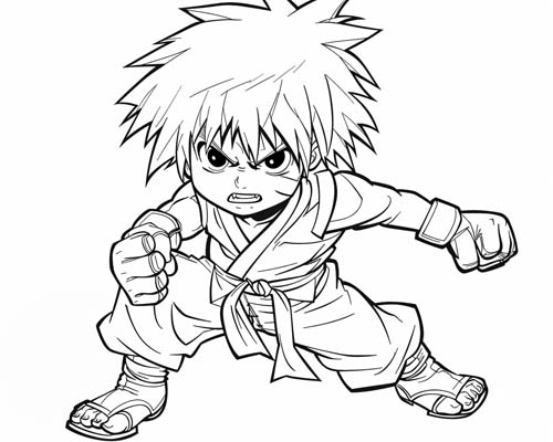 coloring page of boy practicing karate