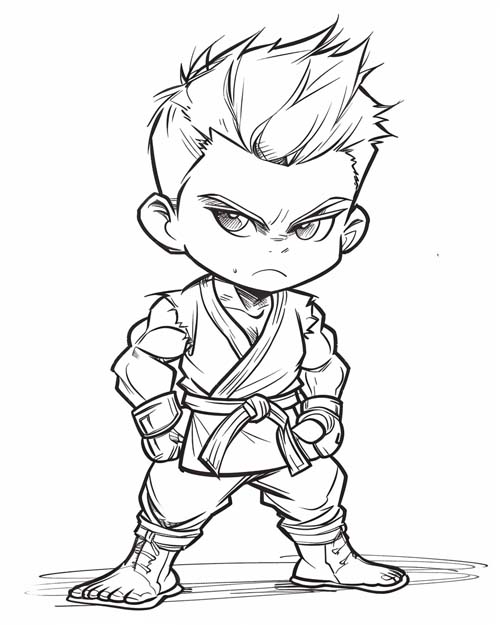 coloring page of boy practicing karate