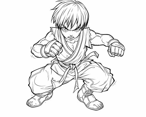 coloring page of boy practicing karate
