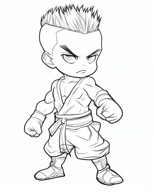 coloring page of boy practicing karate
