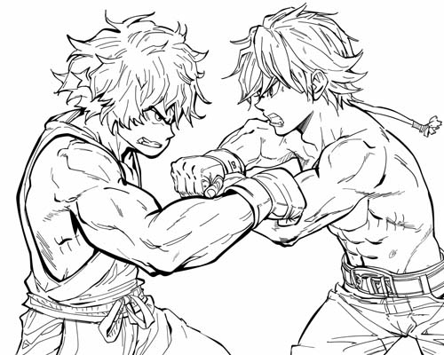 coloring page of boys grappling