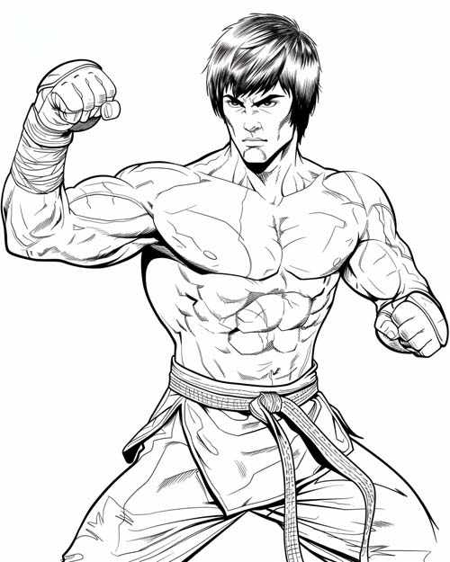 coloring page of Bruce Lee