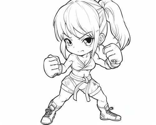 coloring page of a girl fighter