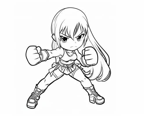 coloring page of a girl fighter