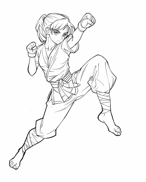 coloring page of a karate kick