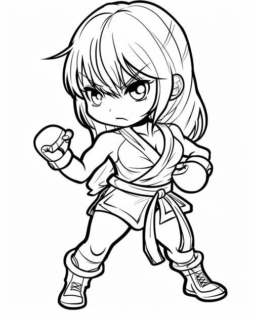 coloring page of a girl mma fighter