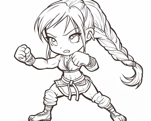 coloring page of a girl mma fighter