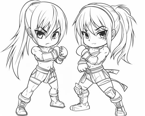 coloring page of girl mma fighters
