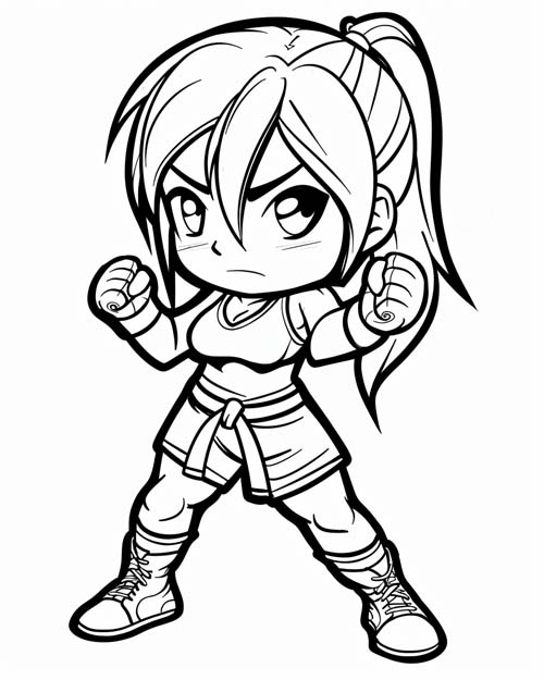 coloring page of a girl mma fighter