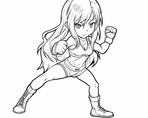 coloring page of a girl ufc fighter