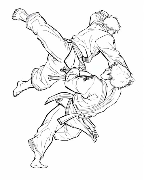 coloring page of a judo throw