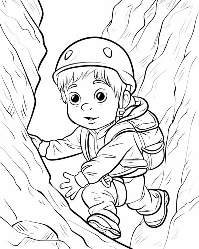 boy mountain climbing coloring page