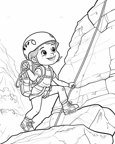 girl mountain climbing coloring page