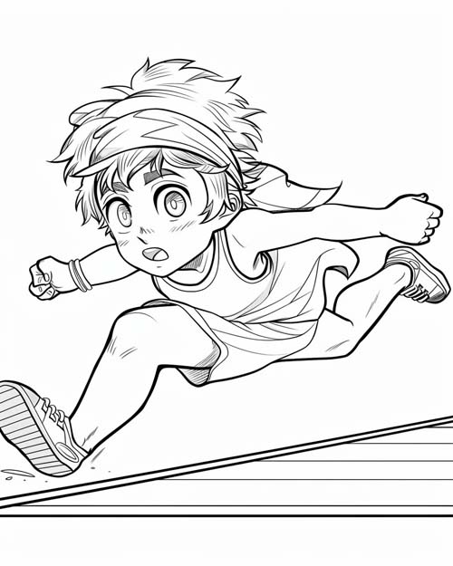 chibi coloring page of olympic long jump in ancient greece