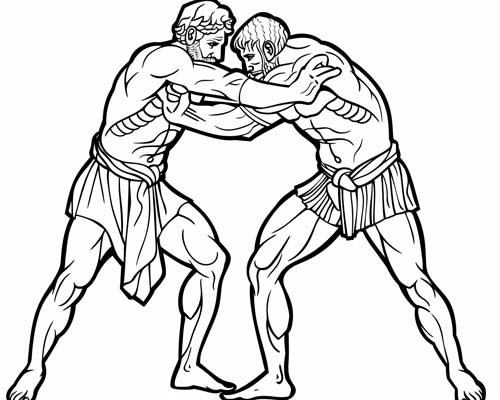 coloring page of olympic wrestling in ancient greece