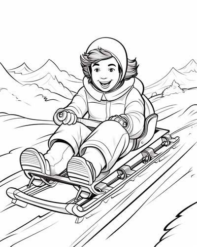 coloring page of a child sledding