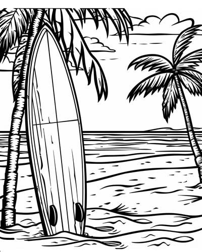 coloring page of a girl surfing