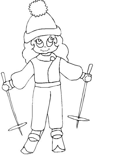 cartoon girl skiing coloring pages