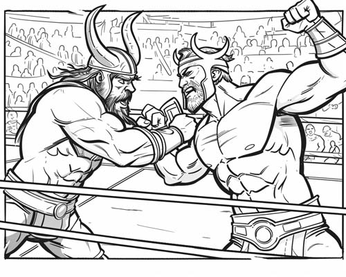 coloring page of a thor vs loki wrestling match