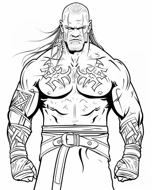 coloring page of a viking wrestler