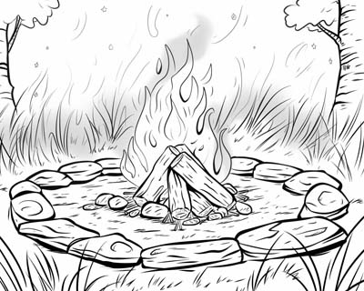 coloring page of a campfire
