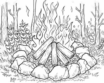 coloring page of a campfire