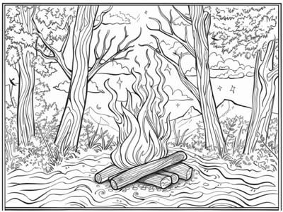 coloring page of a campfire