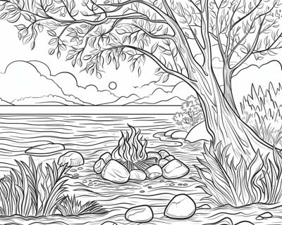coloring page of a campfire