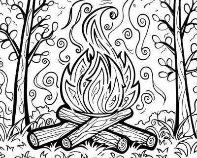 coloring page of a campfire