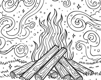 coloring page of a campfire