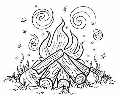 coloring page of a campfire
