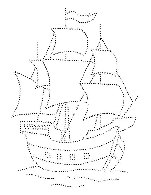 easy dotted outline coloring page of a ship