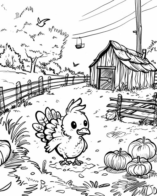 little turkey on the farm coloring page