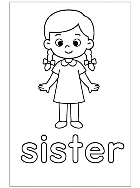 simple vocabulary word coloring page - sister