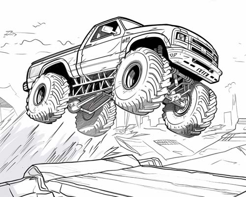Monster Truck Jumping Coloring Page