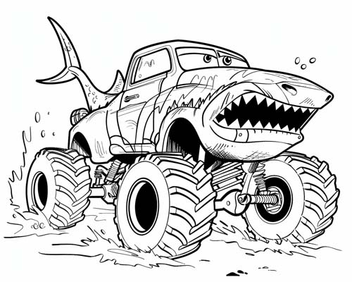 Shark Monster Truck Coloring Page