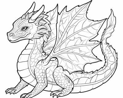coloring page of a maple leaf dragon