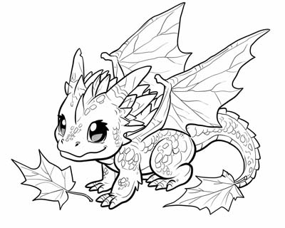 coloring page of a dragon with a maple leaf
