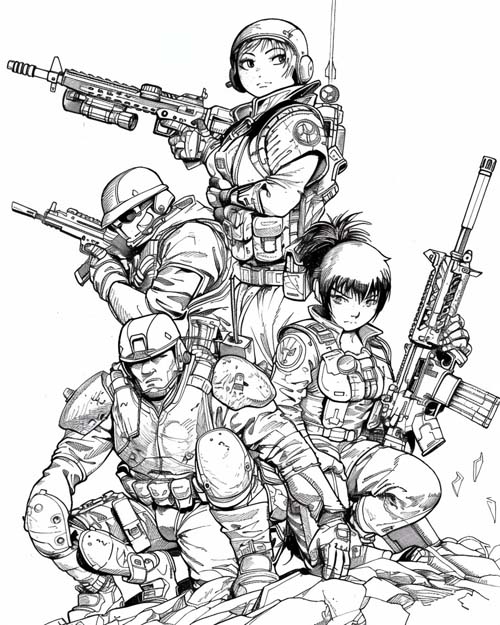 coloring page of a GI Joe team